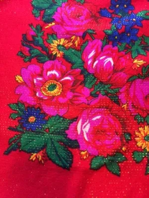 Small Metallic Floral Dance Scarf, Red