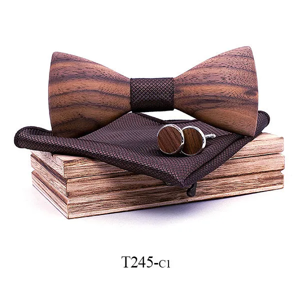 Stylish Theodore Wooden Bow Tie Set – Unique Handmade Accessory for Men – Perfect for Weddings, Formal Events, and Gifts