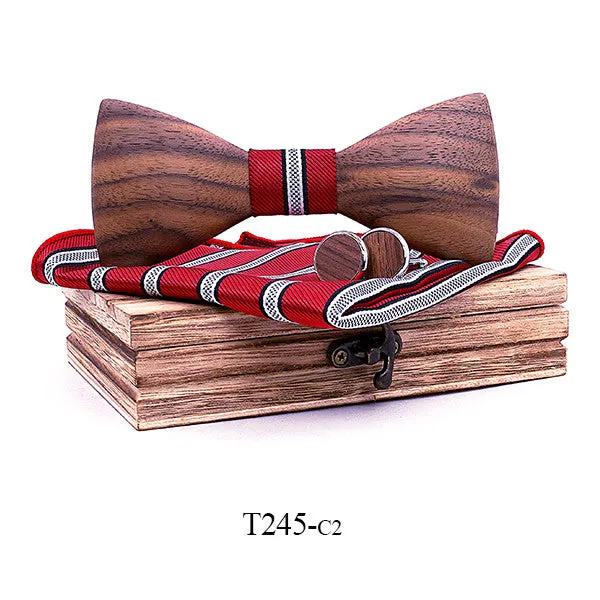 Stylish Theodore Wooden Bow Tie Set – Unique Handmade Accessory for Men – Perfect for Weddings, Formal Events, and Gifts