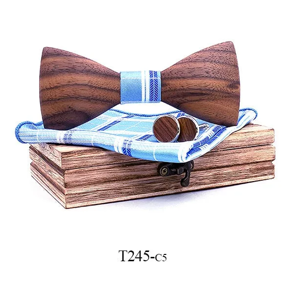 Stylish Theodore Wooden Bow Tie Set – Unique Handmade Accessory for Men – Perfect for Weddings, Formal Events, and Gifts