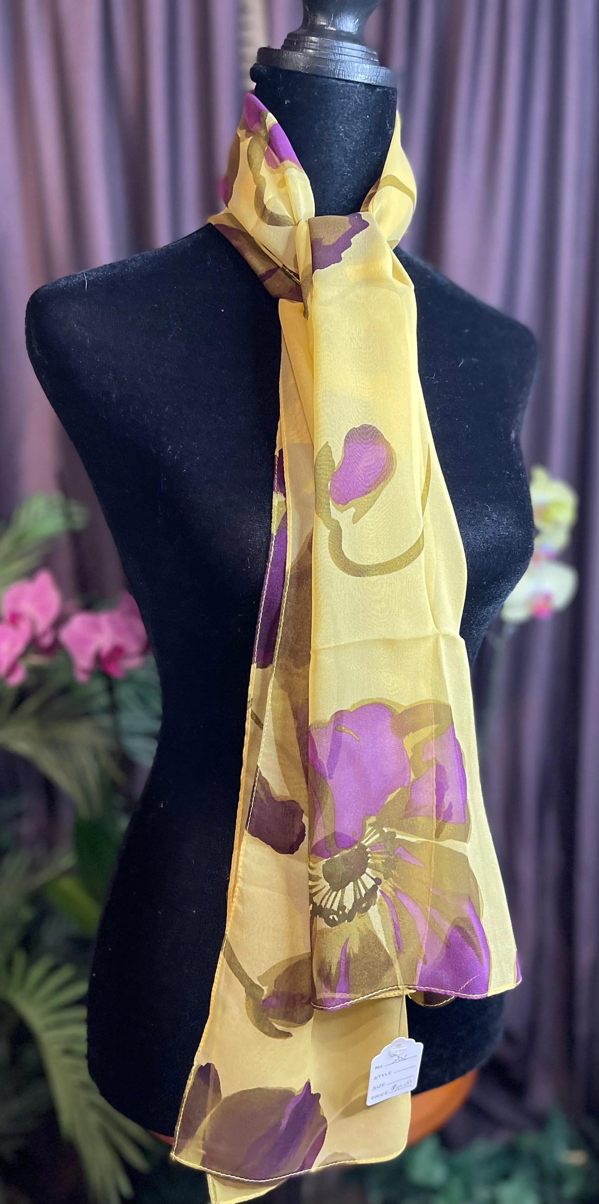 Vintage Chiffon/ Silk oblong floral Scarf
