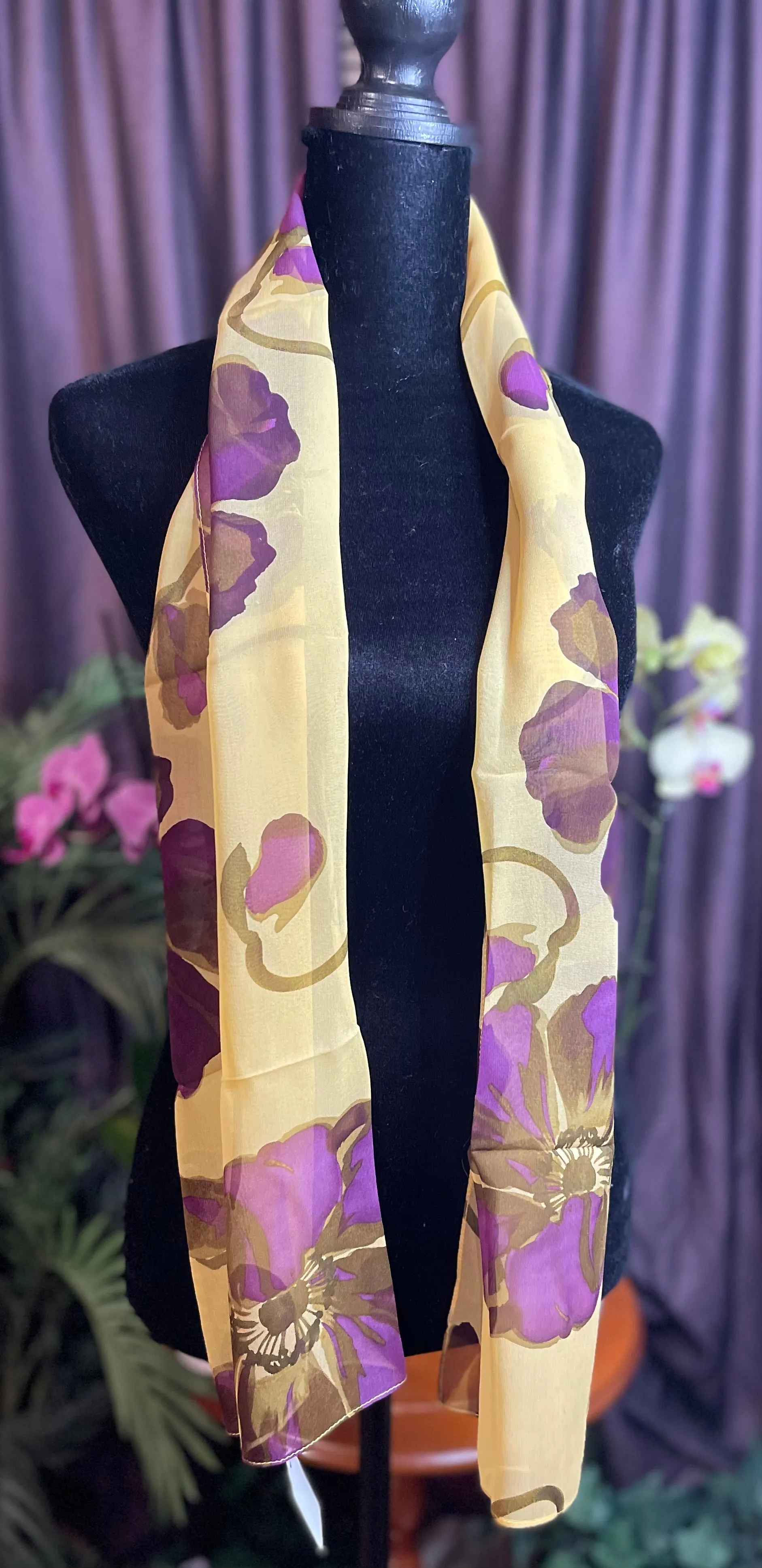 Vintage Chiffon/ Silk oblong floral Scarf